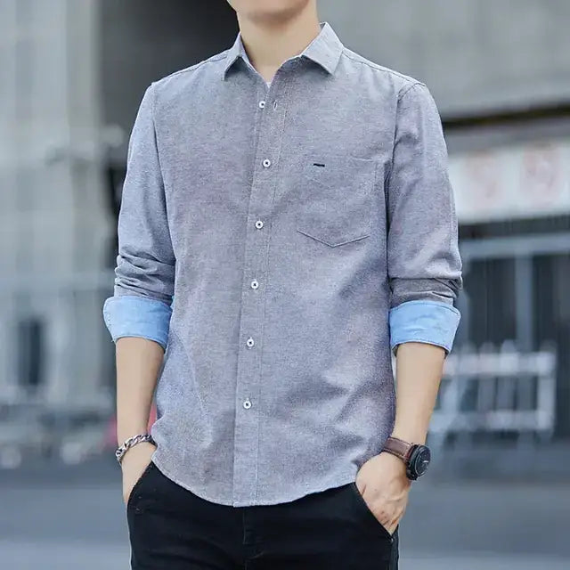 Men's Long Sleeve Cotton Shirt - Slim Fit Casual Top