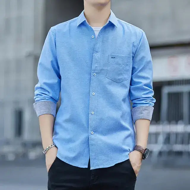 Men's Long Sleeve Cotton Shirt - Slim Fit Casual Top