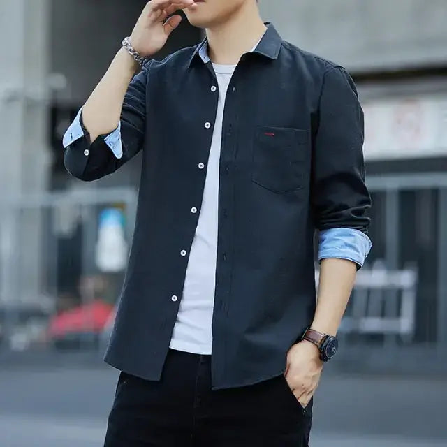 Men's Long Sleeve Cotton Shirt - Slim Fit Casual Top
