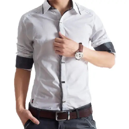 Men's Long Sleeve Slim Fit Cotton Shirt for Business Casual