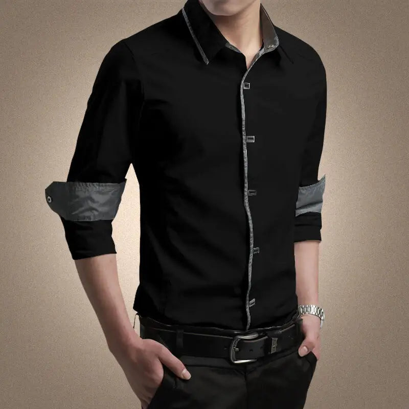 Men's Long Sleeve Slim Fit Cotton Shirt for Business Casual