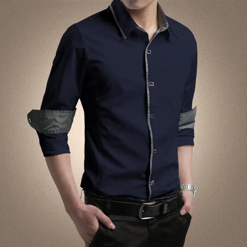 Men's Long Sleeve Slim Fit Cotton Shirt for Business Casual