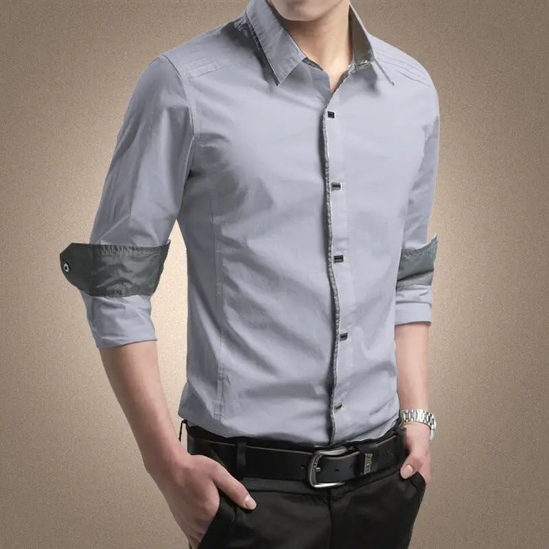 Men's Long Sleeve Slim Fit Cotton Shirt for Business Casual