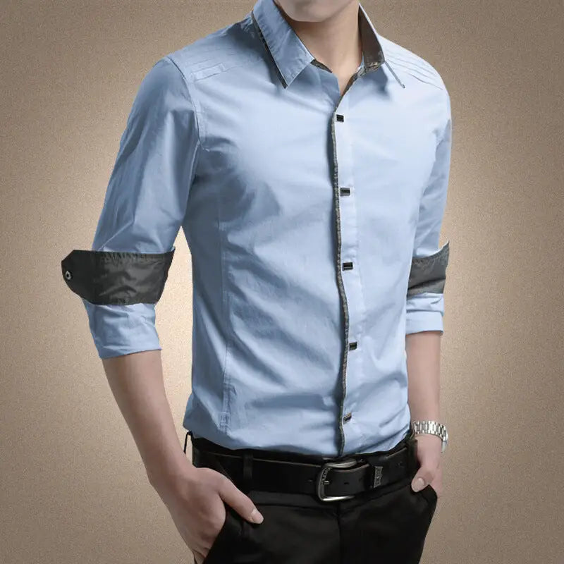 Men's Long Sleeve Slim Fit Cotton Shirt for Business Casual
