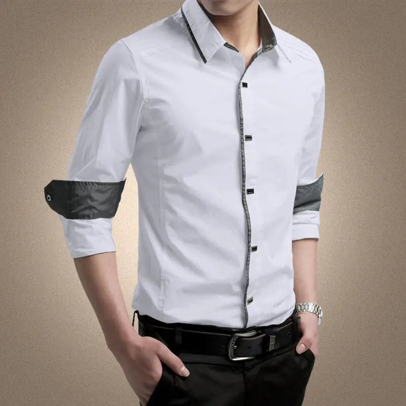 Men's Long Sleeve Slim Fit Cotton Shirt for Business Casual