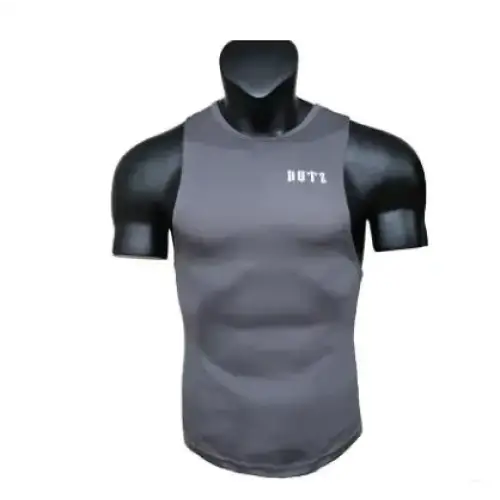 Gray sleeveless athletic tank top with a subtle ’butl’ logo on the chest.