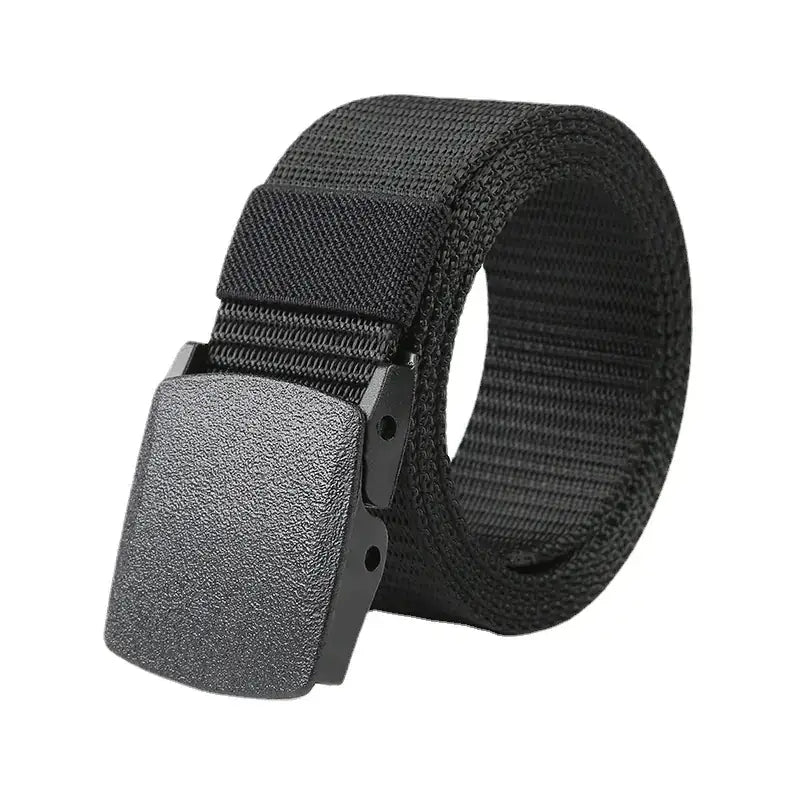 Black tactical webbing belt with a matte black textured buckle.