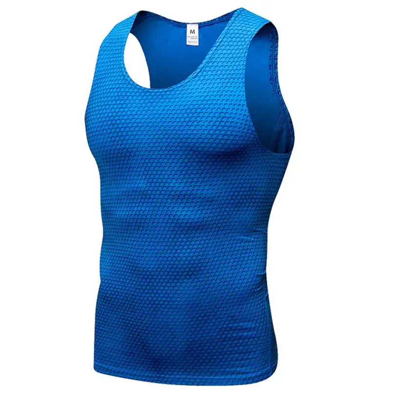 A vibrant royal blue athletic tank top with a textured, breathable mesh pattern and racerback design.