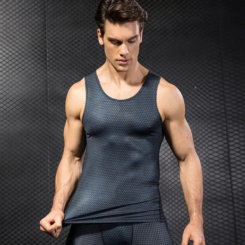 Dark gray athletic tank top with a subtle textured pattern.