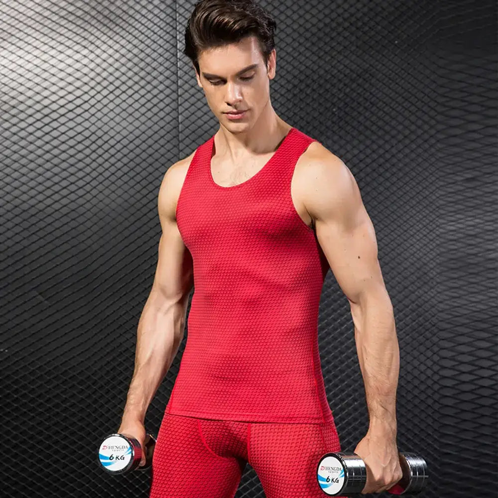 Red textured athletic tank top.
