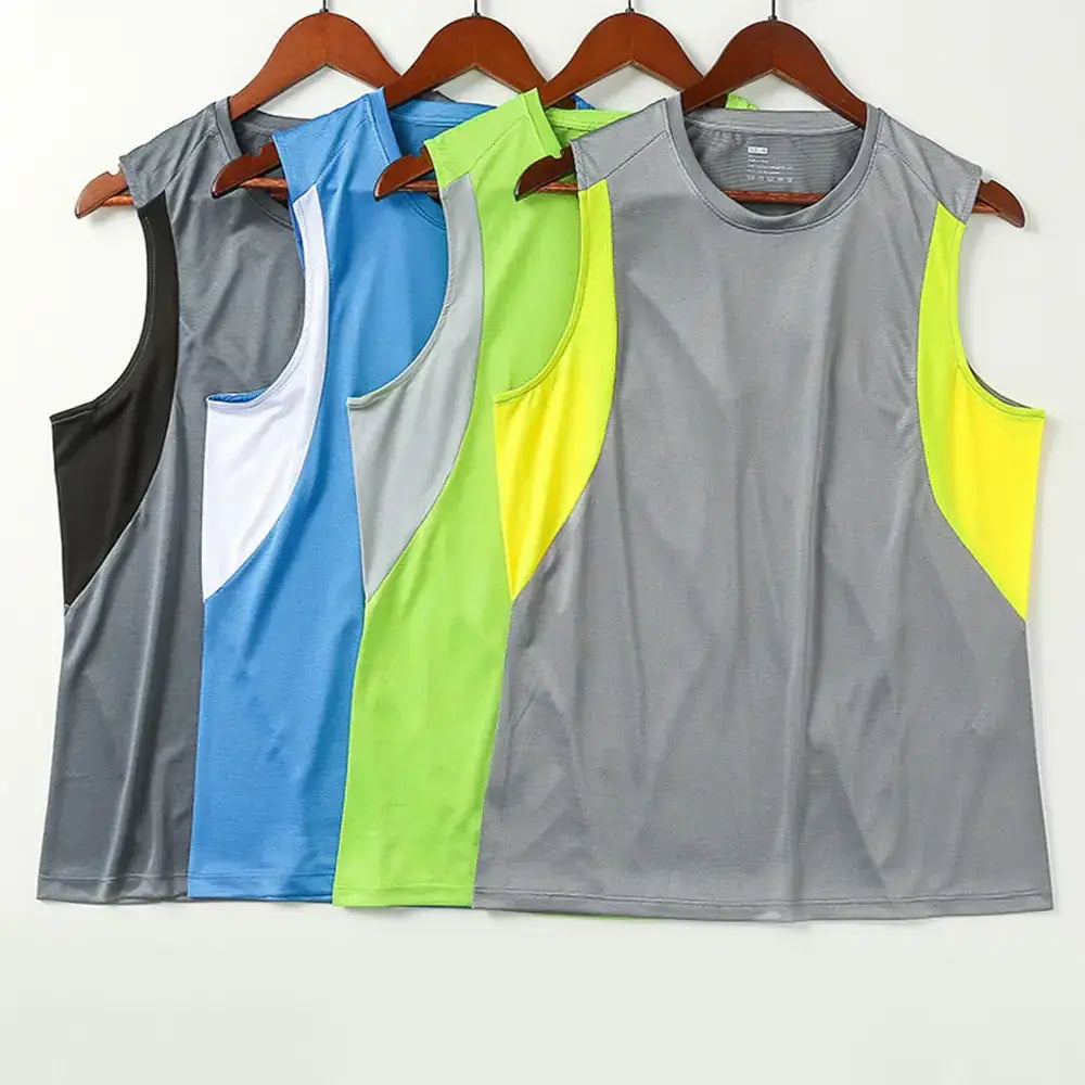 Gray and neon yellow sleeveless athletic top with a sporty, performance-style design.