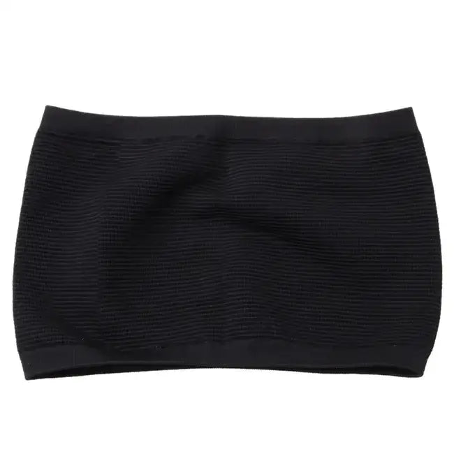 Black ribbed knit bandeau top.