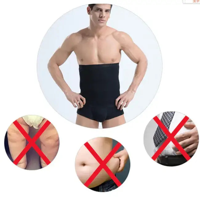 Black waist trainer belt worn by a man