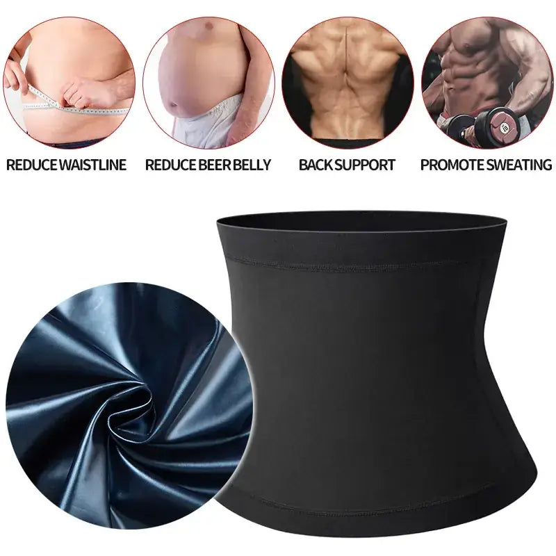 Black, sleek, form-fitting waist trainer made of smooth, stretchy material.