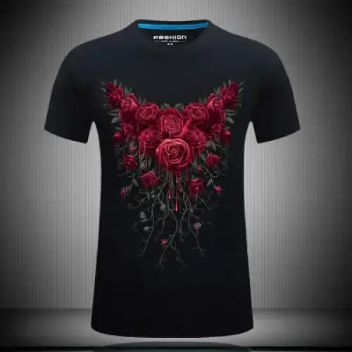 Men's Short Sleeve Cotton T-Shirt with Rose Print