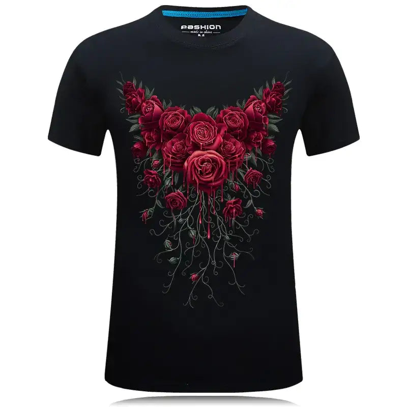 Men's Short Sleeve Cotton T-Shirt with Rose Print