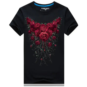 Men's Short Sleeve Cotton T-Shirt with Rose Print