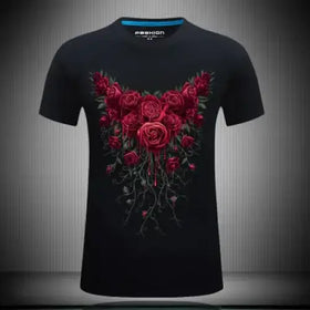 Men's Short Sleeve Cotton T-Shirt with Rose Print