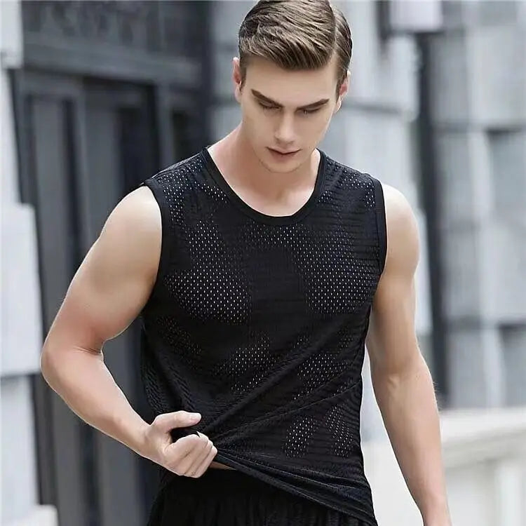 Men's Sleeveless Ice Silk Breathable Sports T-shirt