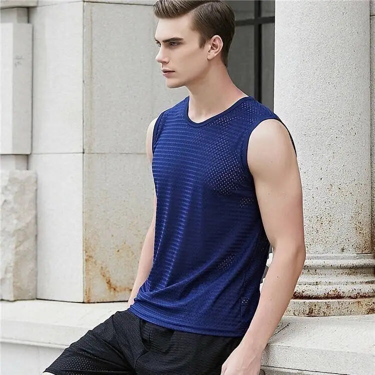Men's Sleeveless Ice Silk Breathable Sports T-shirt