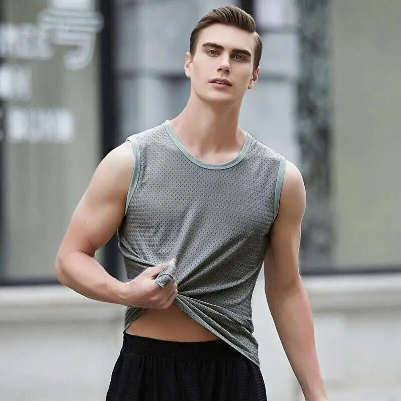 Men's Sleeveless Ice Silk Breathable Sports T-shirt