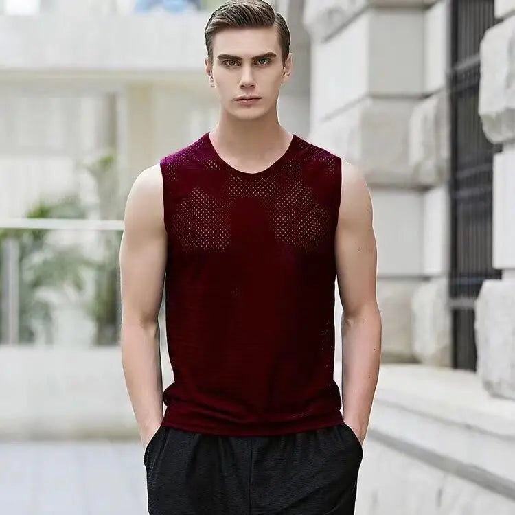 Men's Sleeveless Ice Silk Breathable Sports T-shirt