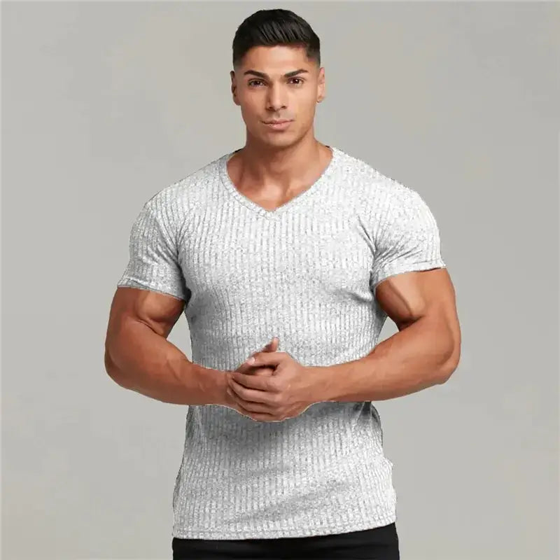 Men's Slim Fit V-Neck Fitness T-Shirt with Sports Straps