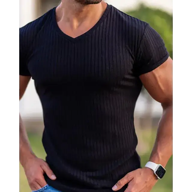 Men's Slim Fit V-Neck Fitness T-Shirt with Sports Straps