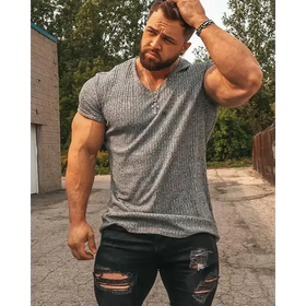 Men's Slim Fit V-Neck Fitness T-Shirt with Sports Straps