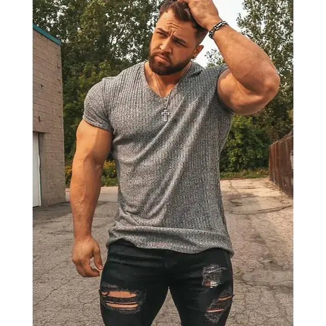 Men's Slim Fit V-Neck Fitness T-Shirt with Sports Straps