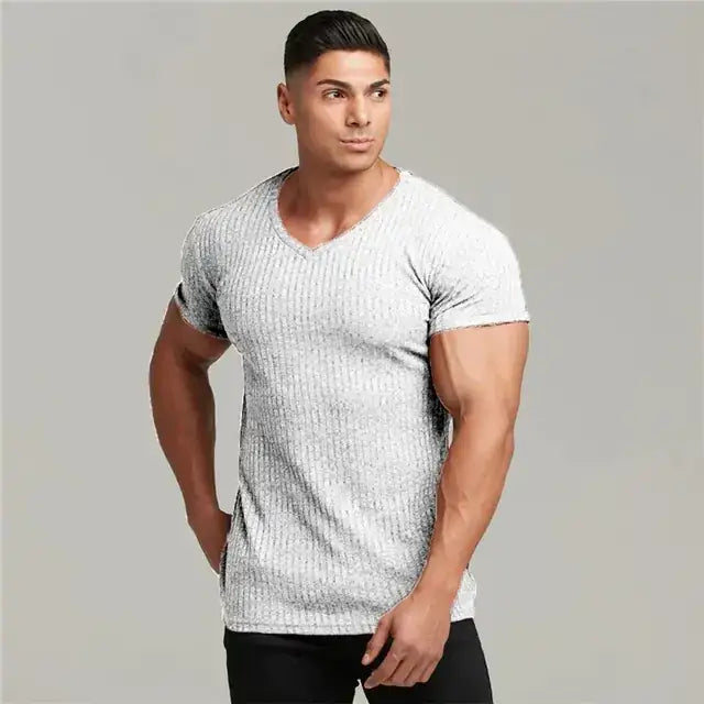 Men's Slim Fit V-Neck Fitness T-Shirt with Sports Straps
