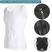 White sleeveless vest with a front zipper, black mesh backing, and double-layer elastic material.