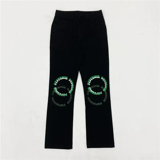 Men's Straight Loose-Fitting Wide-Leg Letter Jeans