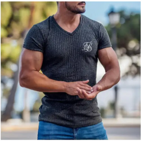 Men's Summer Athletic Slim Fit V-Neck T-Shirt with Logo
