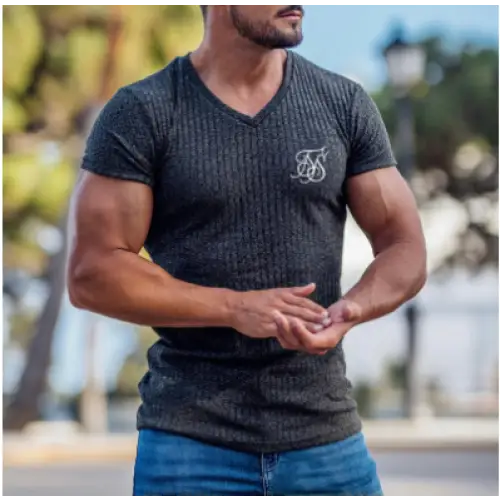 Men's Summer Athletic Slim Fit V-Neck T-Shirt with Logo