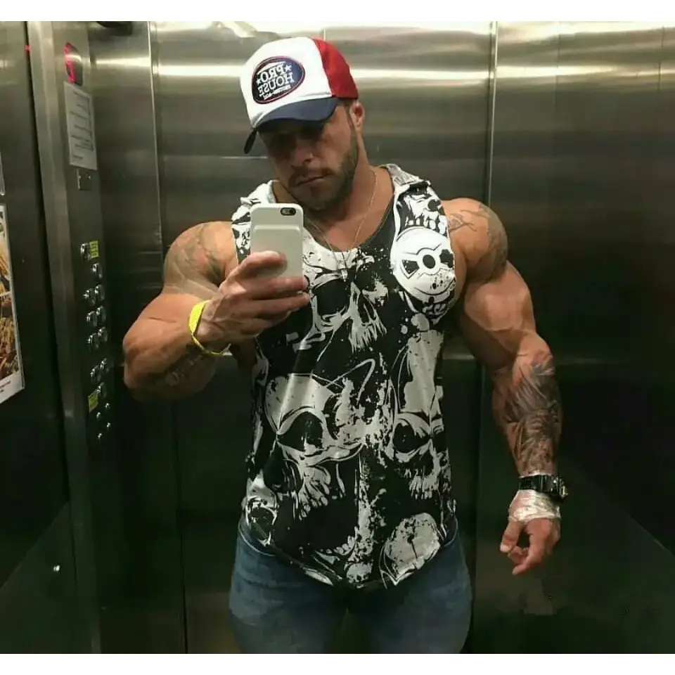 Black and white skull-patterned muscle tank top