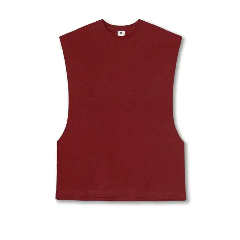 A solid maroon sleeveless top with a simple crew neckline and clean, straight hem.