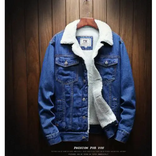 Men's Thick Denim Jacket, Warm Cotton Coat