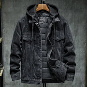 Men's Thick Fleece-Lined Denim Jacket with Hood