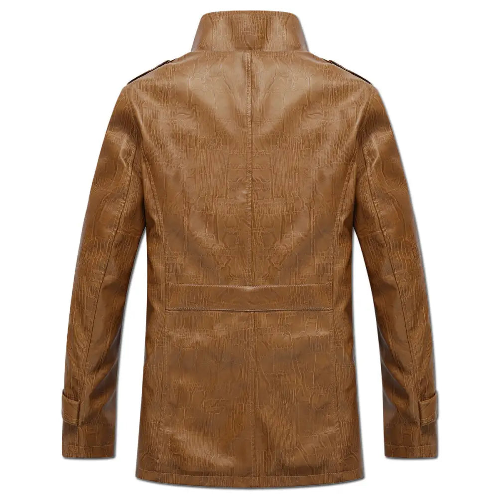 Men's Thick Fleece-Lined Faux Leather Jacket (Plus Size)