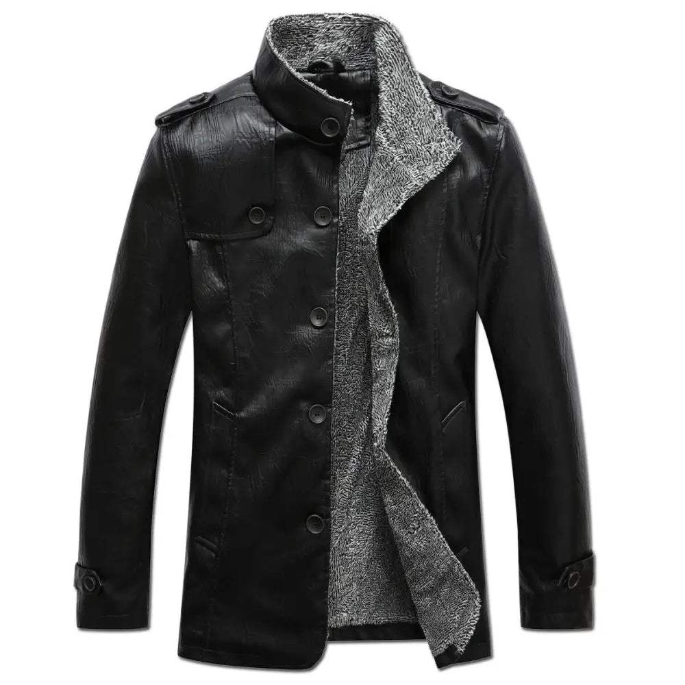 Men's Thick Fleece-Lined Faux Leather Jacket (Plus Size)