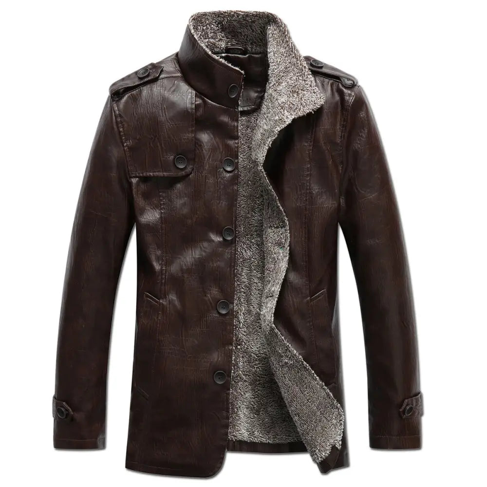 Men's Thick Fleece-Lined Faux Leather Jacket (Plus Size)