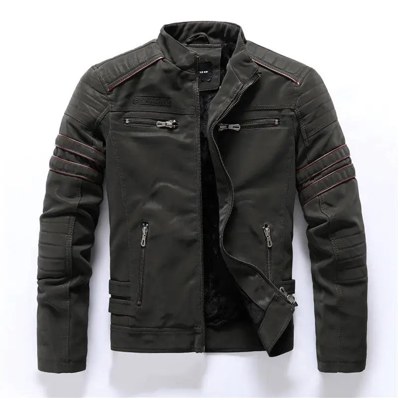 Men's Thick Fleece-Lined PU Leather Jacket (Plus Size)