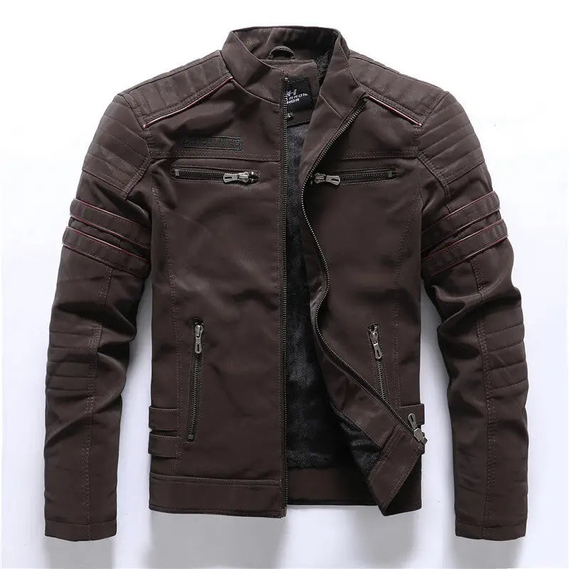 Men's Thick Fleece-Lined PU Leather Jacket (Plus Size)