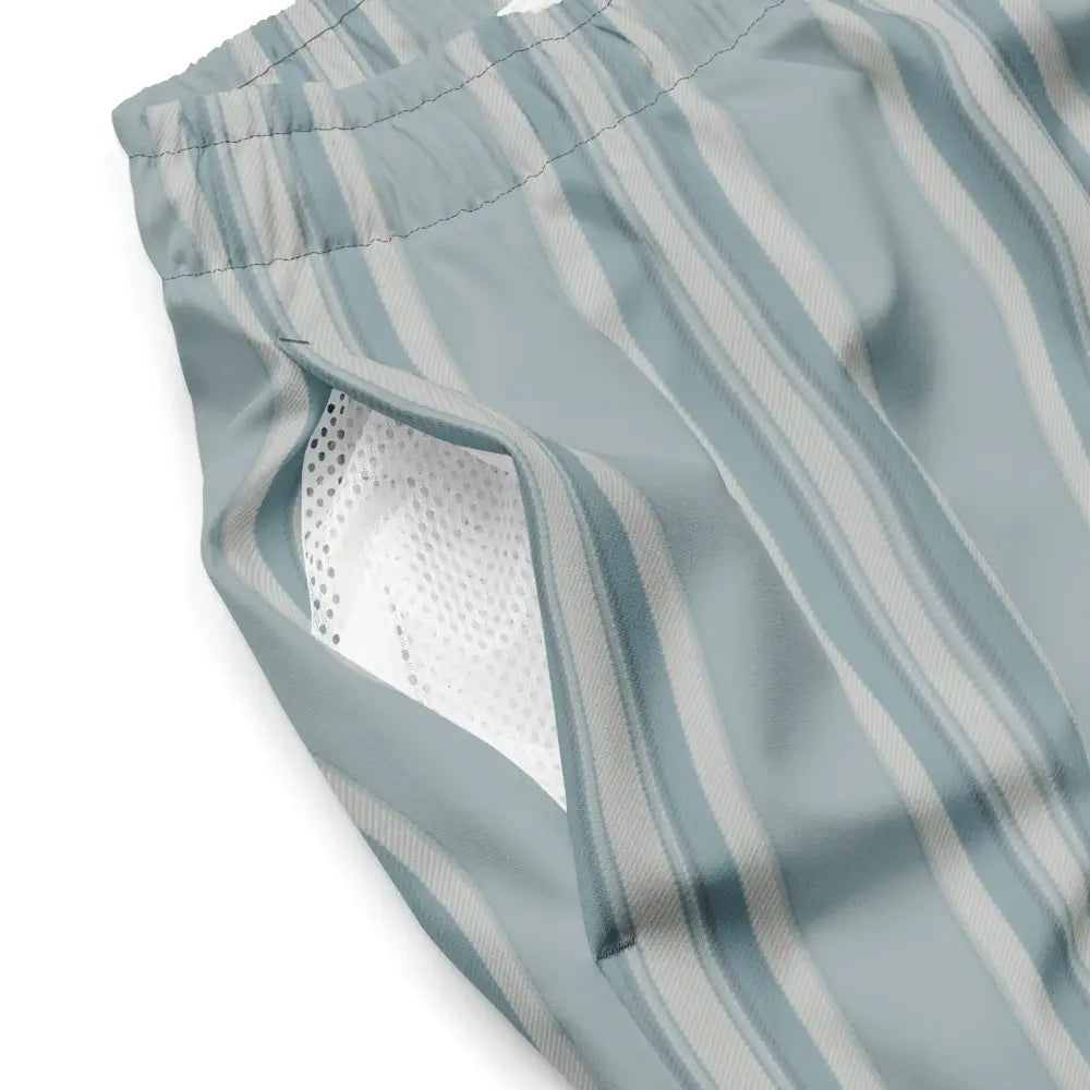 Light blue and white striped shorts with a mesh lining visible inside the side pocket.