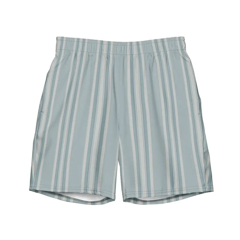 Light blue and white vertically striped shorts with an elastic waistband.