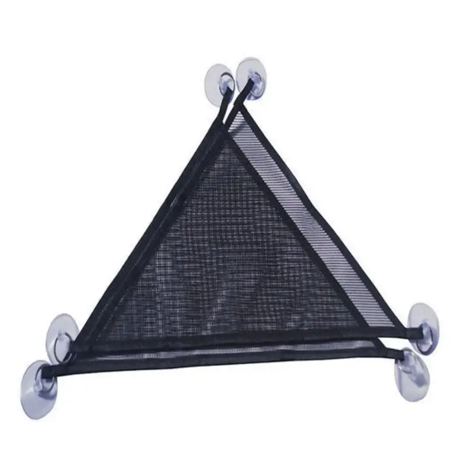 Black triangular mesh net with four clear suction cups for attachment.