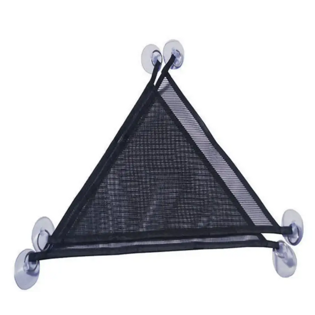 Black triangular mesh net with four clear suction cups for attachment.