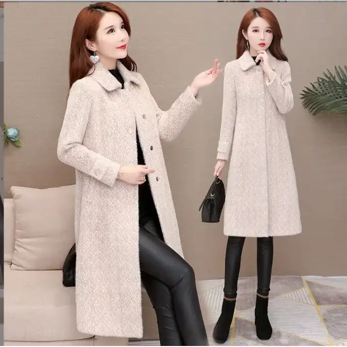 Mid-Length Padded Imitation Mink Fleece Coat for Women