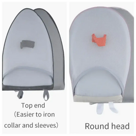 Gray mesh baby bouncer with a rounded head design and an orange fabric accent.